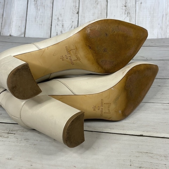 Marc Fisher Pointed Toe Slouchy Cream Ankle Boots - Picture 11 of 14